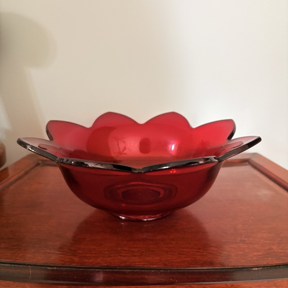 Fenton Ruby Red Amberina Lotus Flower Footed Petal Bowl Amberina 1960s Lotus
